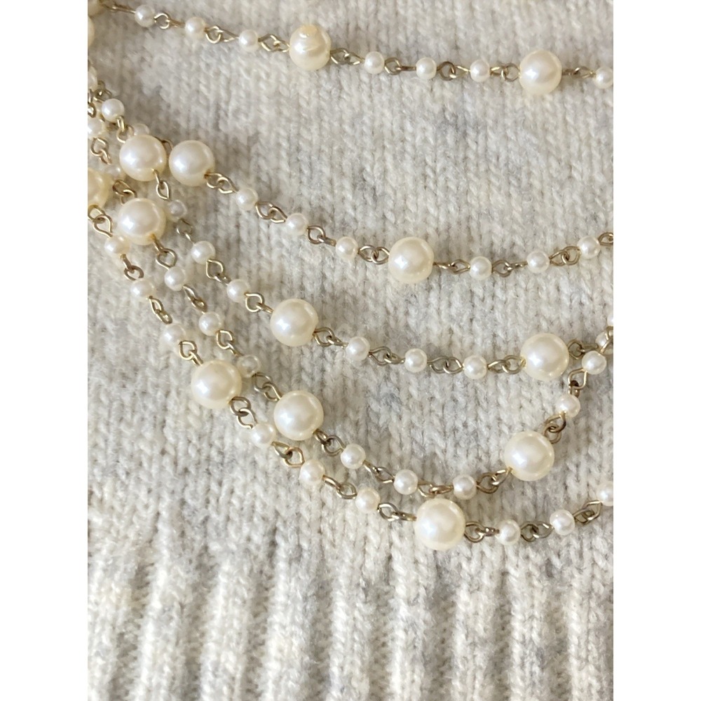 Multi‎ Strand Faux Pearl Gold Tone Bib Necklace Layered Statement Romantic